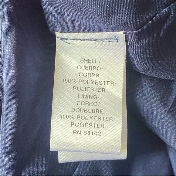 Donna Morgan Leaf Printed V-Neck Dress Womens Plus Size 18W NWT Puff Sleeve Navy - Picture 14 of 15